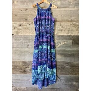 Chico's Brooke Watercolor Halter Dress Size 2.5 (14)‎ Blue High Low Flowy Floral